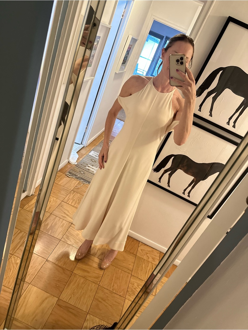 Elizabeth and James Cream Cold-Shoulder Midi Dress